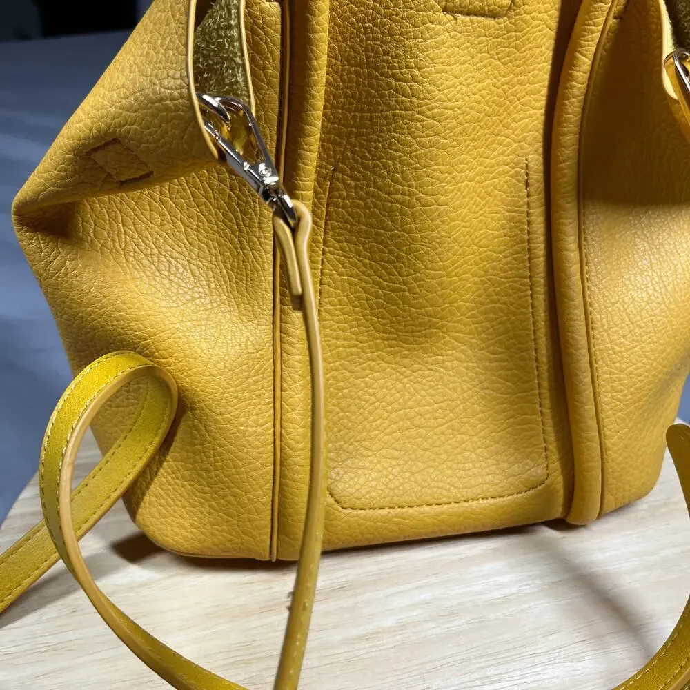 Louenhide Vegan Leather Tote/Crossbody Bag Two Way Purse Mustard Color Spring